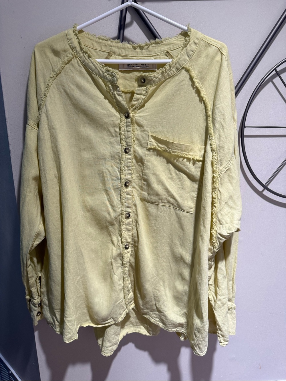 Free People We The Free Keep It Simple Linen Blend Oversized Top Raw Edge Boho